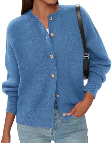 PRETTYGARDEN Cardigan for Women 2026 Fall Fashion Long Sleeve Trendy Button Down Work Office Sweaters Cute Winter Jacket (Grey Blue,Small) at Amazon Women’s Clothing store