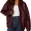 PRETTYGARDEN Women's Faux Leather Motorcycle Jacket Trendy Fall Spring Clothes Oversized Zip Up Winter Coat Outerwear (Wine Red,Large) at Amazon Women's Coats Shop