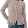 PRETTYGARDEN Womens Fall Button Down Cardigans Chunky Knit Ruffle Open Front Cropped Cardigan Sweaters Soft Long Sleeve Tops (Oatmeal,Medium) at Amazon Women’s Clothing store