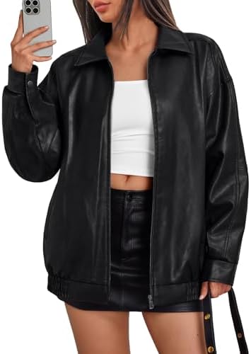 Trendy Queen Womens Leather Jacket, Oversized Going Out & Everyday Statement Piece, Bomber Jacktes Moto Coat Black XS at Amazon Women's Coats Shop