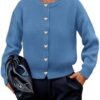 PRETTYGARDEN Cardigan for Women 2026 Fall Fashion Long Sleeve Trendy Button Down Work Office Sweaters Cute Winter Jacket (Grey Blue,Small) at Amazon Women’s Clothing store