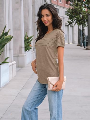 AUTOMET Short Sleeve Shirts for Women Summer Tops 2026 Spring Fashion Dressy Casual Outfits Lace Trendy Top Cute Work T Shirt Business Vacation Clothes Blouses Khaki XL at Amazon Women’s Clothing store