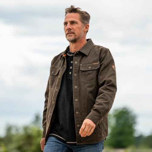 Legendary Whitetails Mens Flannel Lined Shirt Jacket Waxed Cotton Water Resistant Shacket, Tobacco, LRG at Amazon Men’s Clothing store Camouflage Hunting Apparel