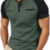 Sailwind Henley Shirts for Men Short Sleeve Casual Summer Collarless Tee Basic T-Shirts Shirts Fashion Button Top with Pocket Green Black |
