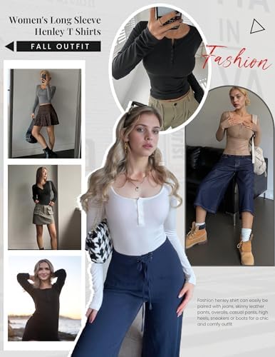 Ekouaer Long Sleeve Shirts for Women 3 Packs Henley Fall Button Tops Slim Fit Casual Thermal Underscrub Black/Light Gray/White (3pcs) L : Clothing, Shoes & Jewelry