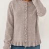 PRETTYGARDEN Womens Fall Button Down Cardigans Chunky Knit Ruffle Open Front Cropped Cardigan Sweaters Soft Long Sleeve Tops (Oatmeal,Medium) at Amazon Women’s Clothing store