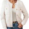 Womens 2024 Long Sleeve Crew Neck Cardigan Button Down Knitted Shirt Outerwear with Pockets White at Amazon Women’s Clothing store