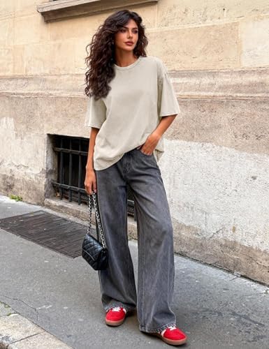 PEHMEA 3 Pcs Women's Oversized T-Shirts Cotton Short Sleeve Vintage Washed Baggy Boyfriend Streetwear Summer Tops(Black+Beige+ArmyGreen-L) at Amazon Women’s Clothing store